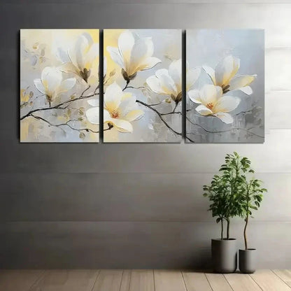 3pcs White Magnolia Flower Poster Painting Metal Print Ready to Hang Art