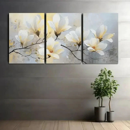 3pcs White Magnolia Flower Poster Painting Metal Print Ready to Hang Art
