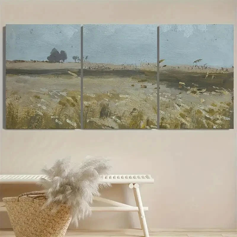 3pcs Vintage Field Landscape Paintings Farmhouse  Metal Print Ready to Hang Art