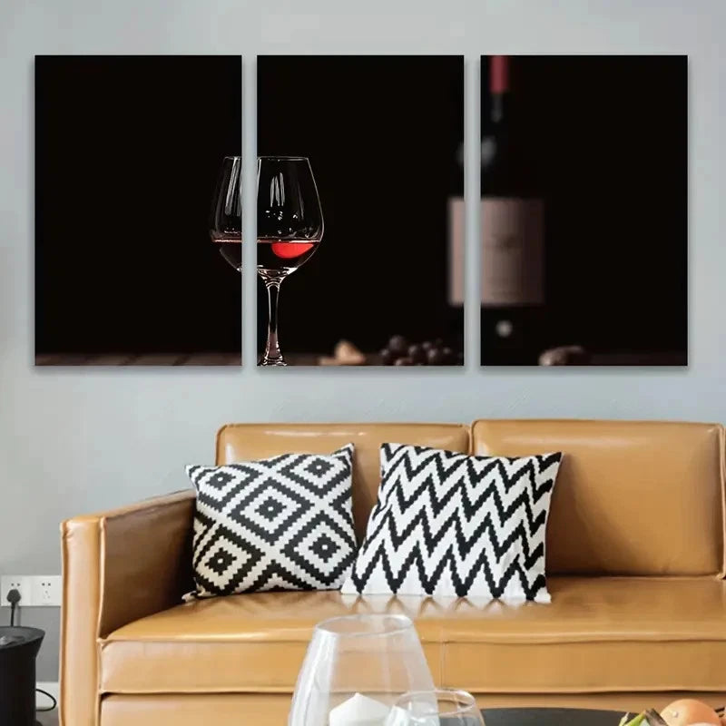 3pcs Elegant Wine and Glass Design Metal Print Ready to Hang Art