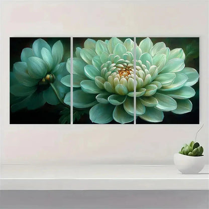 3pcs Green Chrysanthemum Painting Print Metal Print Ready to Hang Art