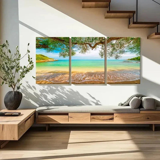 3pcs Sunshine Seaside Beach Sea Landscape Wall Art Set Canvas Framed 40x60cm - High Quality Print 100% Australian Made Wall Canvas Ready to Hang