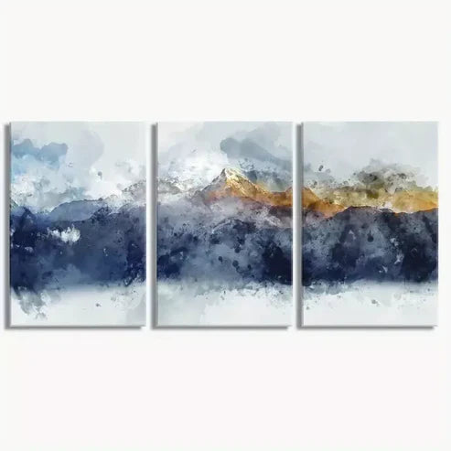 3pcs Blue & Gold Abstract Mountains Wall Art Canvas Unframed - High Quality Print 100% Australian Made Wall Canvas
