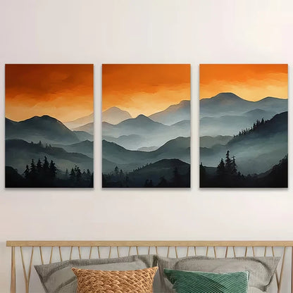 3pcs Mountain & Pine Forest Landscape  Wall Art Set Canvas Framed 60x90cm - High Quality Print 100% Australian Made Wall Canvas Ready to Hang