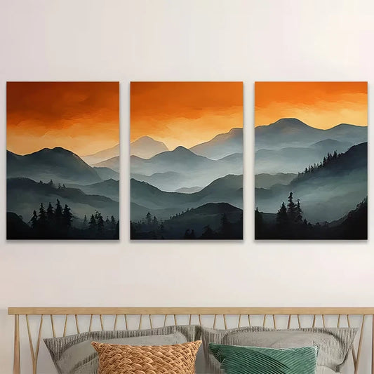 3pcs Mountain & Pine Forest Landscape  Wall Art Set Canvas Framed 60x90cm - High Quality Print 100% Australian Made Wall Canvas Ready to Hang