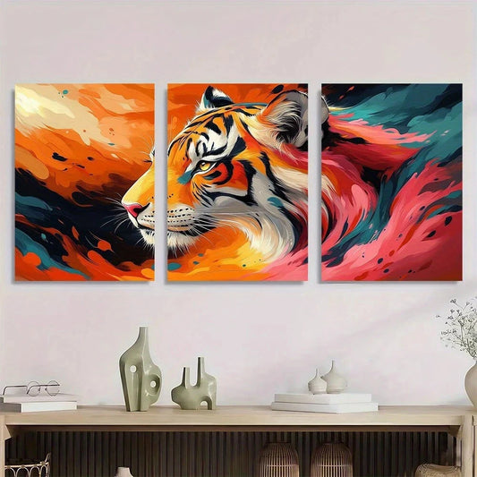 3pcs Colorful Abstract Vibrant Tiger Metal Print Ready to Hang Art