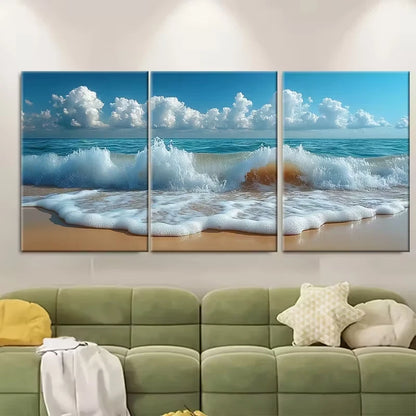 3pcs Foamy Sea Waves Marine Metal Print Ready to Hang Art