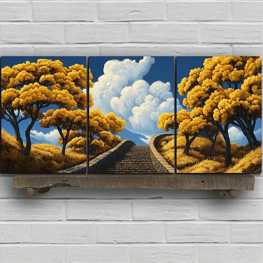 3pcs Ginkgo Tree Trio Vibrant Cityscape Metal Print Ready to Hang Art