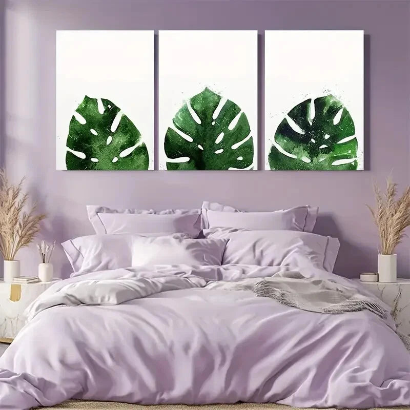 3pcs Minimalist Modern Tropical Monstera Leaf Metal Print Ready to Hang Art