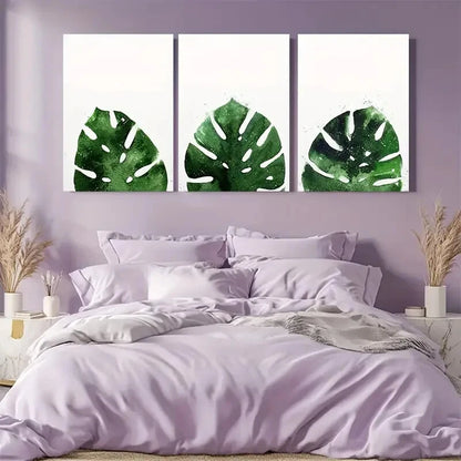 3pcs Minimalist Modern Tropical Monstera Leaf Metal Print Ready to Hang Art