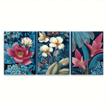3pcs Bali Travel Indonesian Florals Illustration Wall Art Set Canvas Framed 60x90cm - High Quality Print 100% Australian Made Wall Canvas Ready to Hang