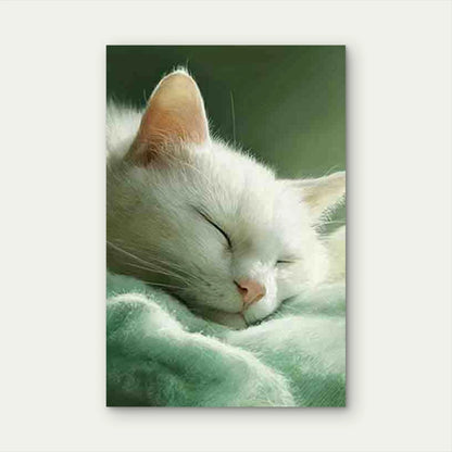 Serene Sleeping White Cat Metal Print Ready to Hang