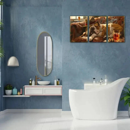 3pcs English Bulldog Illustrations Humorous Dog Metal Print Ready to Hang Art