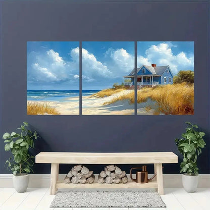 3pcs Beach House Watercolor Seaside Scene Metal Print Ready to Hang Art