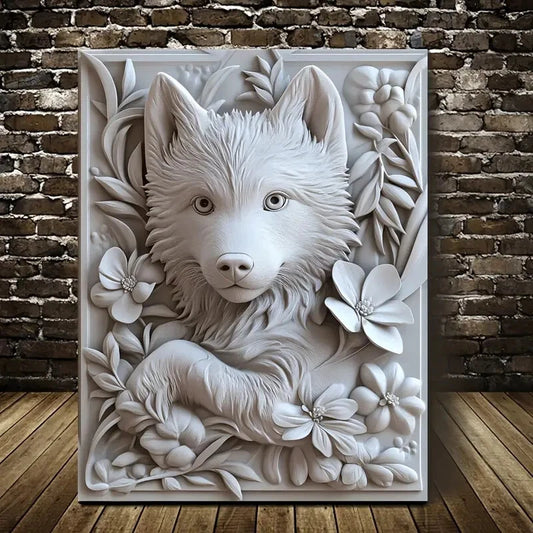 Charming Little Husky Mix Puppy Painting  40x60cm Metal Print Ready to Hang