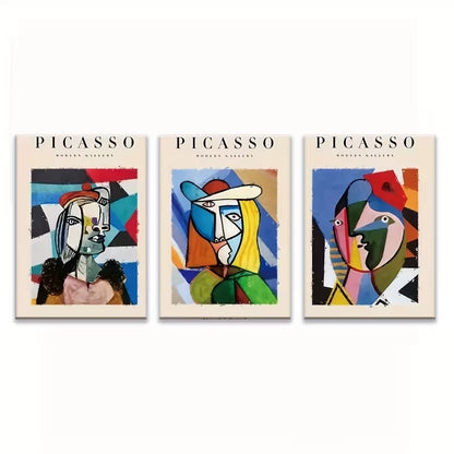 3pcs Picasso-Inspired Abstract Face Metal Print Ready to Hang Art