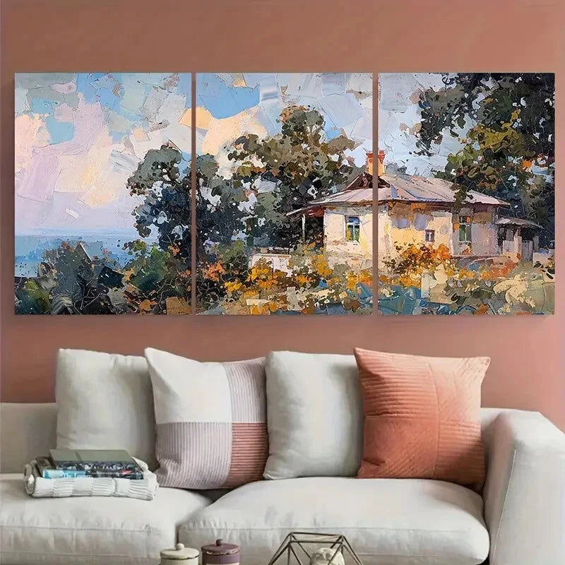 3pcs Rustic Impressionist Neutral Tones Metal Print Ready to Hang Art