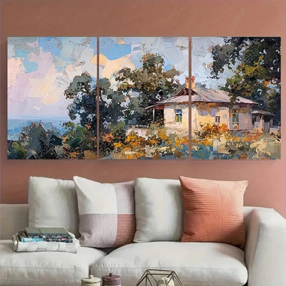 3pcs Rustic Impressionist Neutral Tones Metal Print Ready to Hang Art