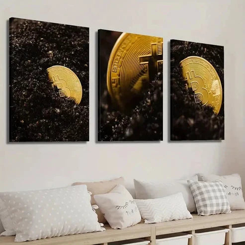 3pcs Bitcoin Photography Cryptocurrency Wall Art Set Canvas Unframed - High Quality Print 100% Australian Made Wall Canvas