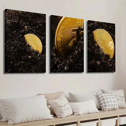 3pcs Bitcoin Photography Cryptocurrency Wall Art Set Canvas Unframed - High Quality Print 100% Australian Made Wall Canvas