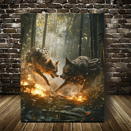 Beautiful Steampunk Wolf Chase Painting 40x60cm Metal Print Ready to Hang