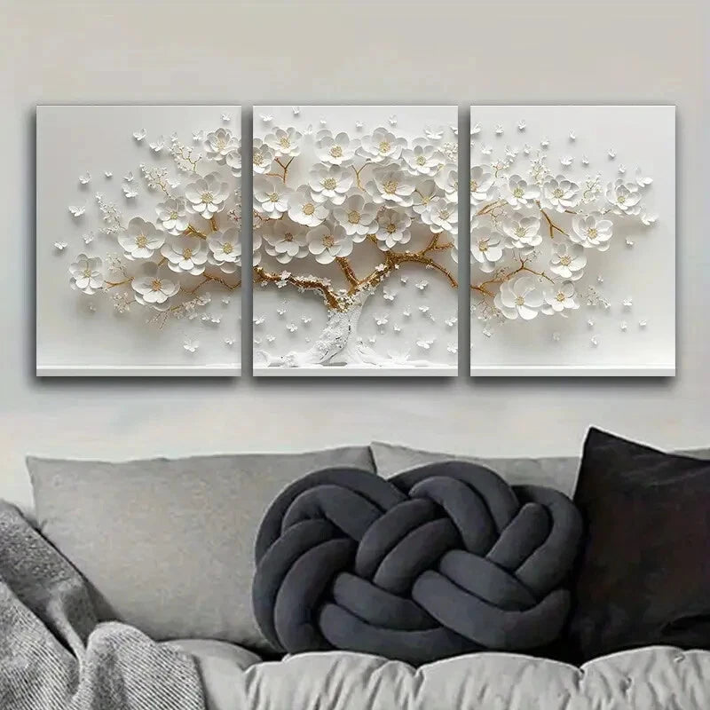 3pcs White Flower for Home Painting Metal Print Ready to Hang Art