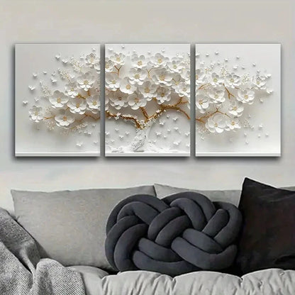 3pcs White Flower for Home Painting Metal Print Ready to Hang Art