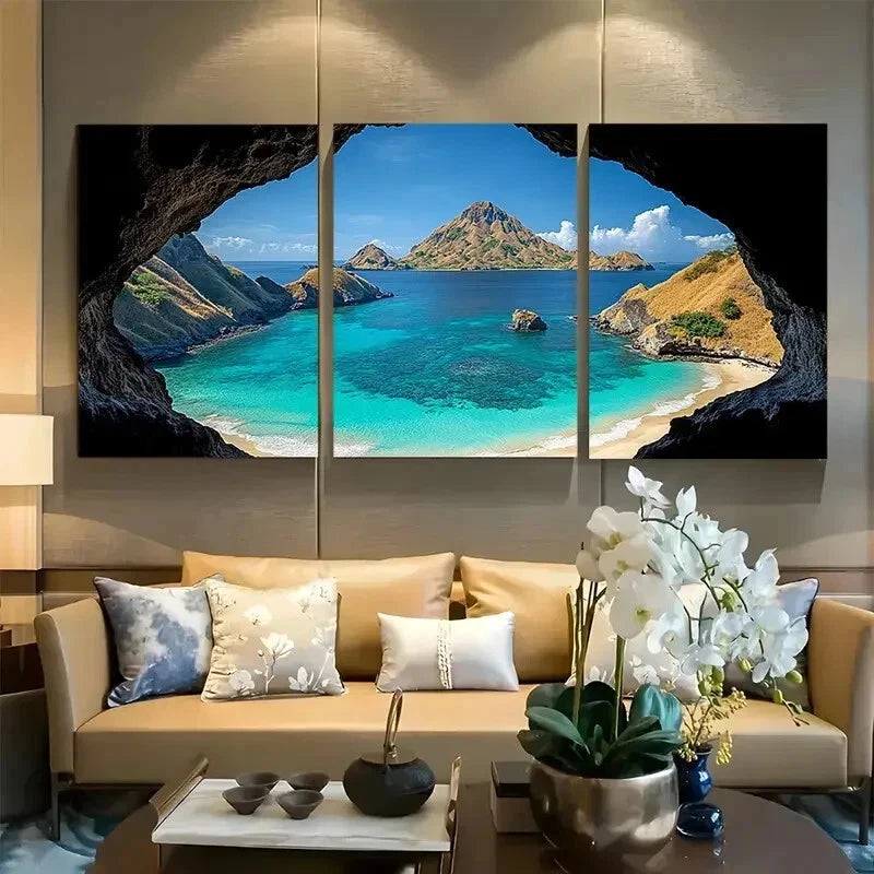 3pcs Komodo National Park Travel Wall Art Set Canvas Framed 60x90cm - High Quality Print 100% Australian Made Wall Canvas Ready to Hang