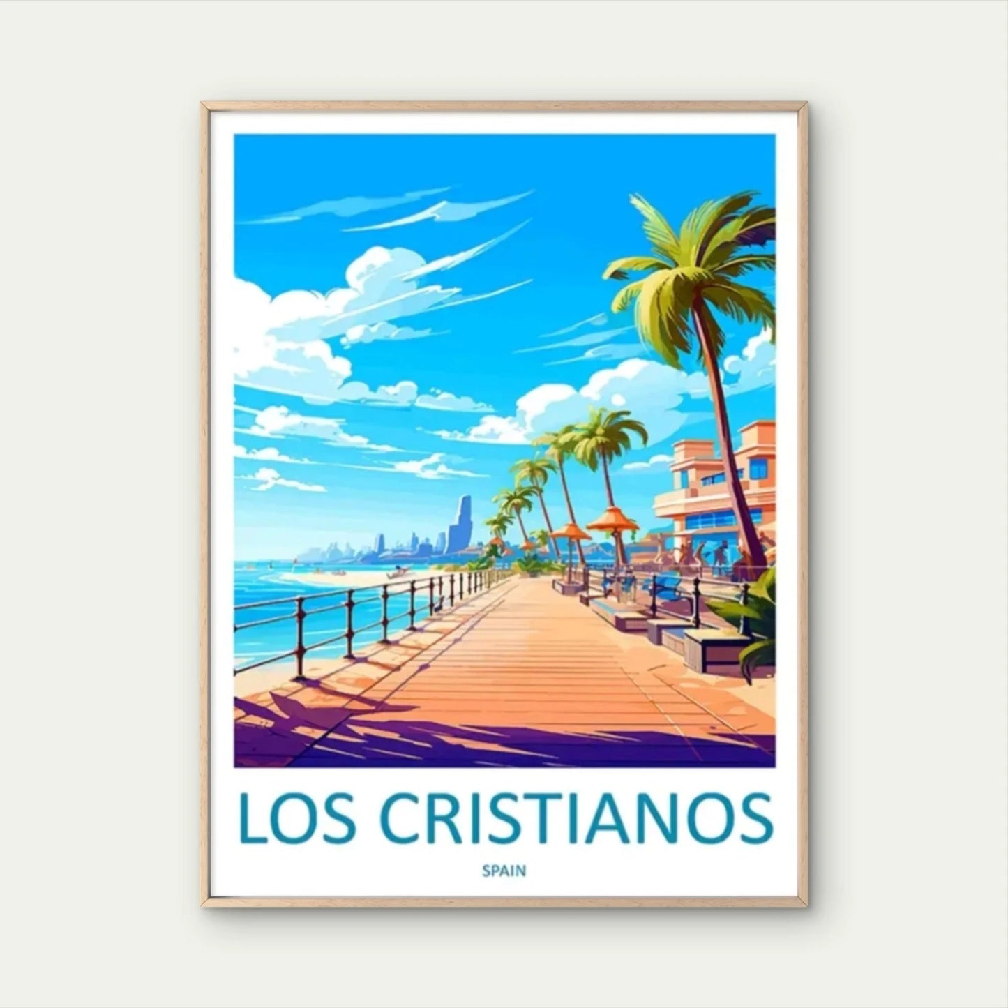 Vintage Los Cristianos Spain Coastal Tropical Travel Poster Print Wall Art
