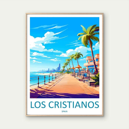 Vintage Los Cristianos Spain Coastal Tropical Travel Poster Print Wall Art