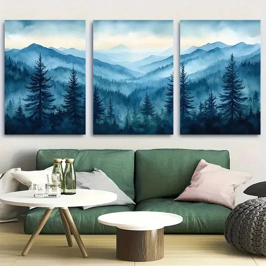 3pcs Evergreen Forest Appalachian Mountains Metal Print Ready to Hang Art