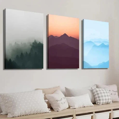 3pcs Foggy Mountains Landscape Wall Art Set Canvas Unframed - High Quality Print 100% Australian Made Wall Canvas