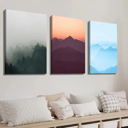 3pcs Foggy Mountains Landscape Wall Art Set Canvas Unframed - High Quality Print 100% Australian Made Wall Canvas