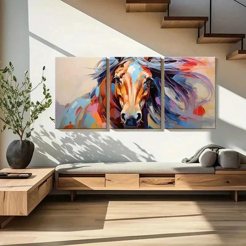 3pcs  Horse Retro Watercolor Style Wall Art Set Canvas Framed 40x60cm - High Quality Print 100% Australian Made Wall Canvas Ready to Hang