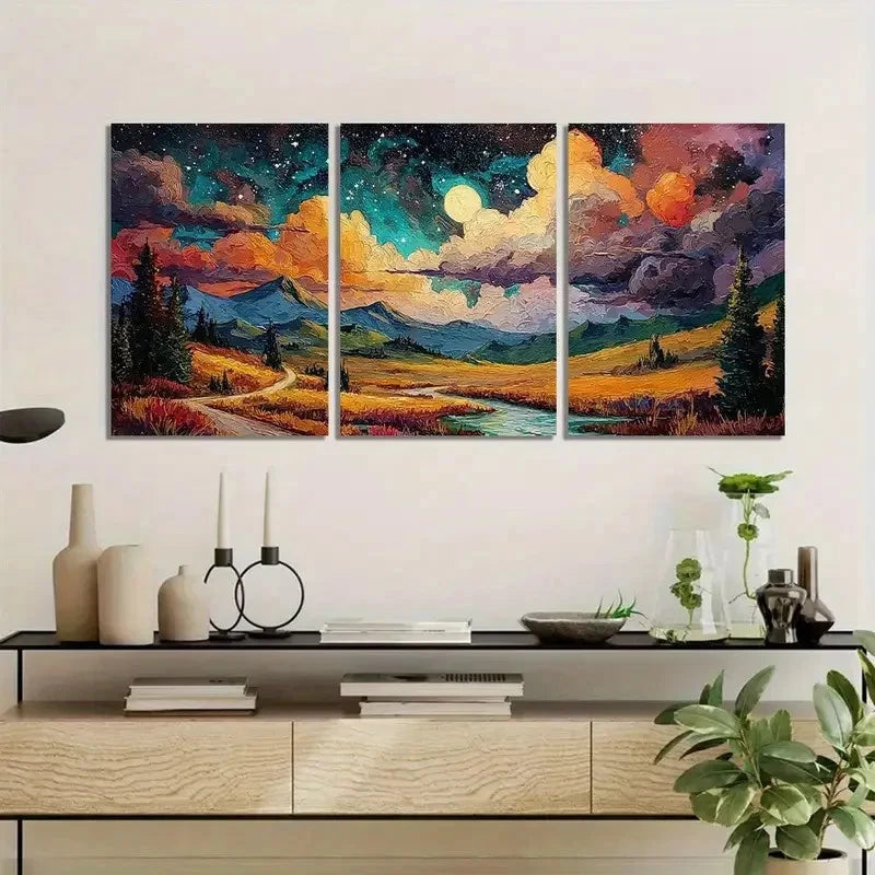 3pcs Vibrant Alaskan Landscape Painting Metal Print Ready to Hang Art