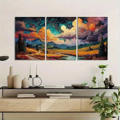 3pcs Vibrant Alaskan Landscape Painting Metal Print Ready to Hang Art