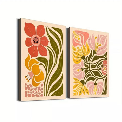 2pcs Vintage Flower Botanical Modern Design Framed 50x75cm - High Quality Print 100% Australian Made Wall Canvas Ready to Hang