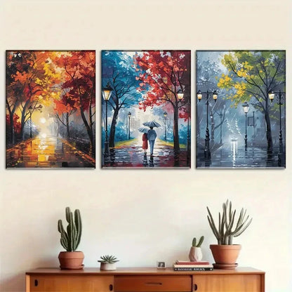 3pcs Seasonal Street Scene for Couples Metal Print Ready to Hang Art