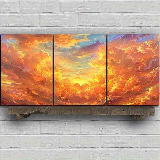3pcs Heart-Shaped Golden Cloud Metal Print Ready to Hang Art