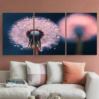 3pcs Delicate Dandelion Dew Macro Nature Design Metal Print Ready to Hang Art