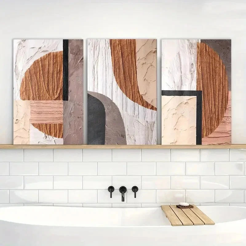 3pcs Neutral Abstract Oval Rectangular Painting Metal Print Ready to Hang Art