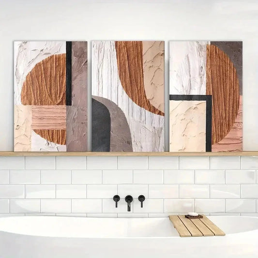 3pcs Neutral Abstract Oval Rectangular Painting Metal Print Ready to Hang Art