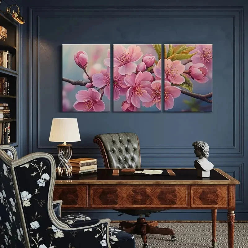 3pcs Pink Blossoms Flowers Spring Nature Metal Print Ready to Hang Art