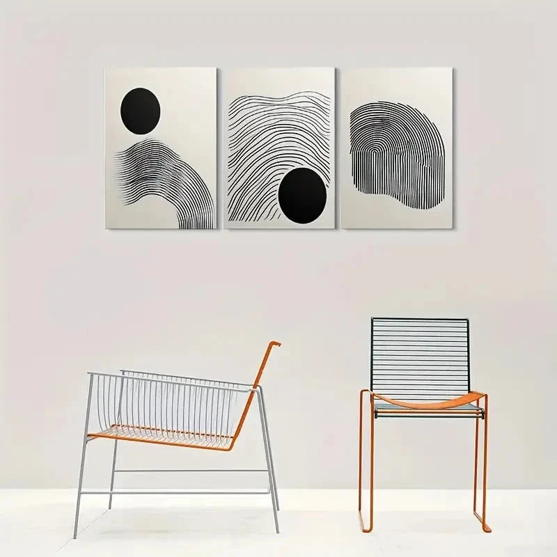 3pcs Minimalist Black and White Metal Print Ready to Hang Art
