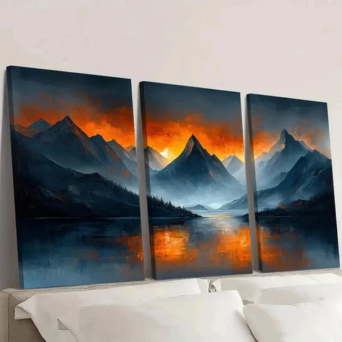 3pcs Vibrant Sunset & Serene Lake Wall Art Set Canvas Unframed – High Quality Print 100% Australian Made Wall Canvas