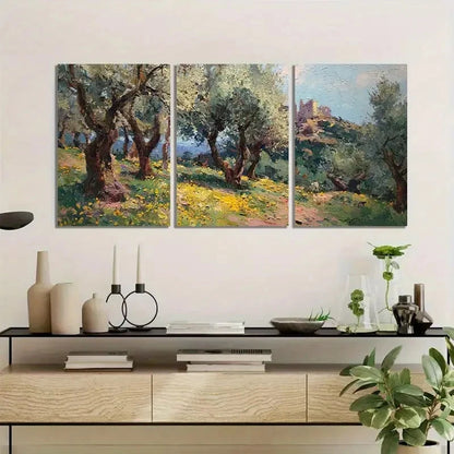 3pcs Vintage Olive Grove Nature Scene Metal Print Ready to Hang Art