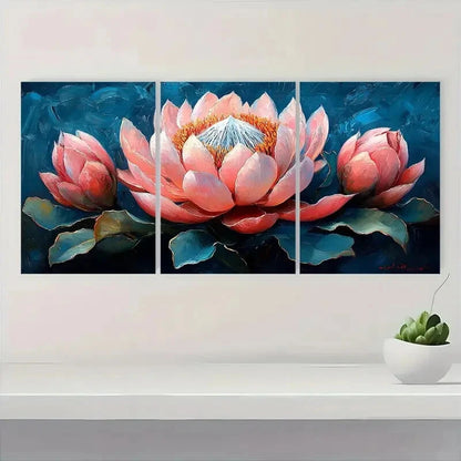 3pcs Vibrant Protea Flowers in Pink Blue & Peach Metal Print Ready to Hang Art