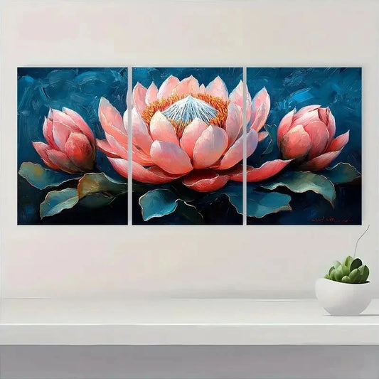 3pcs Vibrant Protea Flowers in Pink Blue & Peach Metal Print Ready to Hang Art