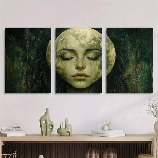 3pcs Moon & Starry Night Design Halloween Metal Print Ready to Hang Art