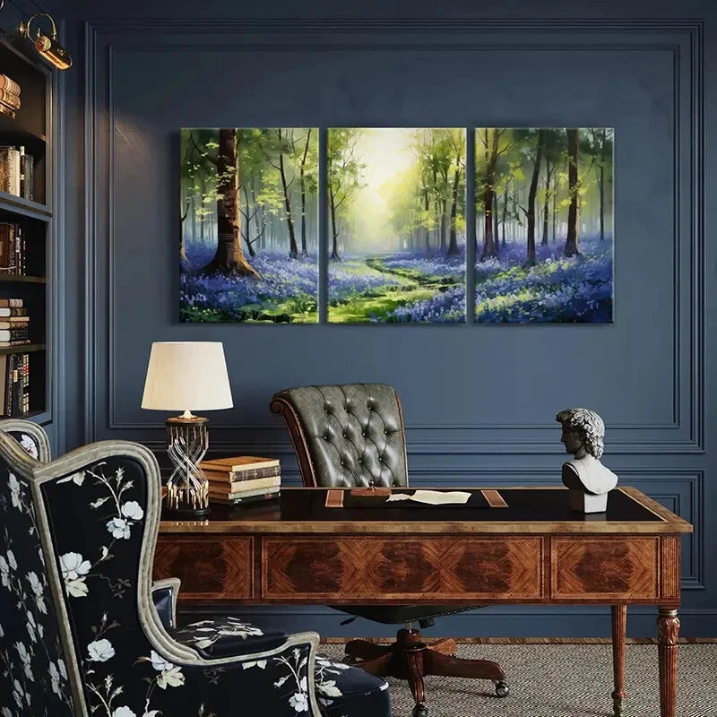 3pcs Bluebell Flowers Sunshine Natural Landscape Metal Print Ready to Hang Art